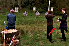 The cast learn the art of archery.